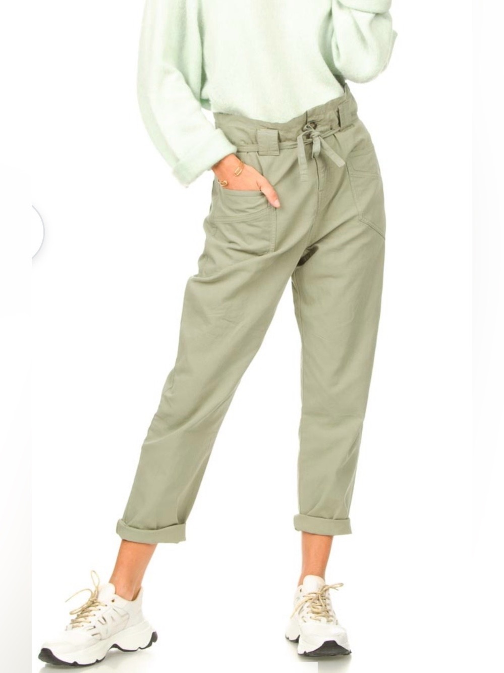 BA&SH Green Dewis Paper Bag Waist Pants